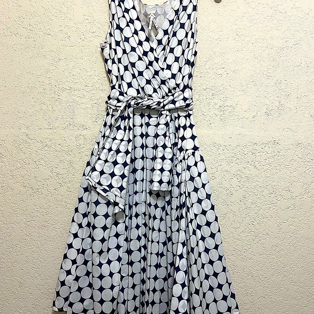 Sleeveless Navy/White Polka Dot Dress w/pockets